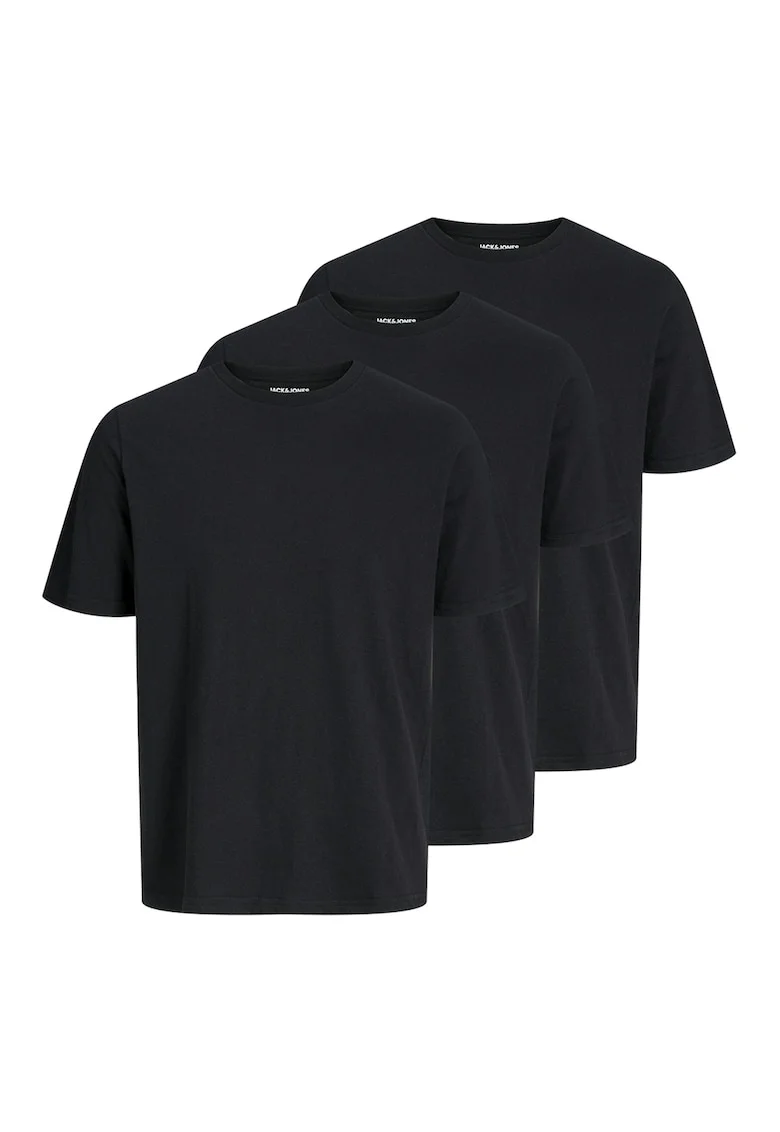 Set de tricouri din amestec de bumbac cu decolteu la baza gatului - 3 piese, Negru