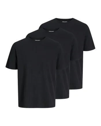Set de tricouri din amestec de bumbac cu decolteu la baza gatului - 3 piese, Negru