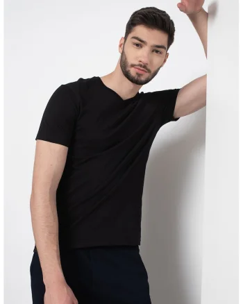 Tricou cu decolteu in V, Negru
