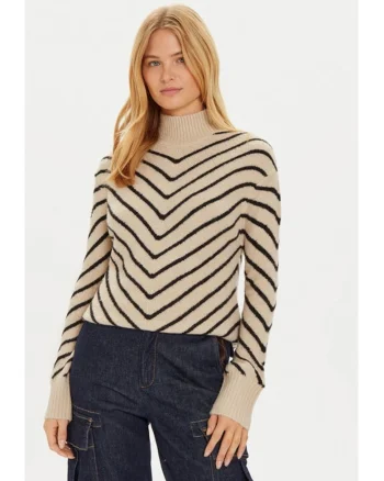 Bluza cu gat LK-125CHAZ Bej Regular Fit, Acril
