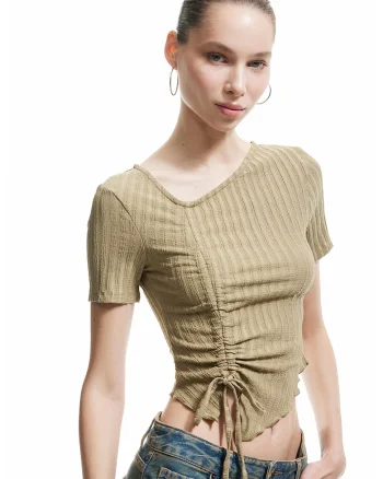 Bluza crop cu maneci scurte, Verde pal