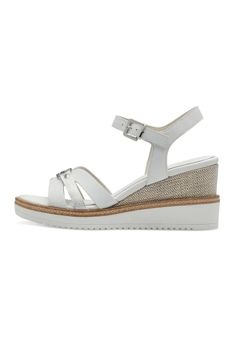 Sandale wedge cu detalii de piele, Alb