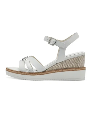 Sandale wedge cu detalii de piele, Alb