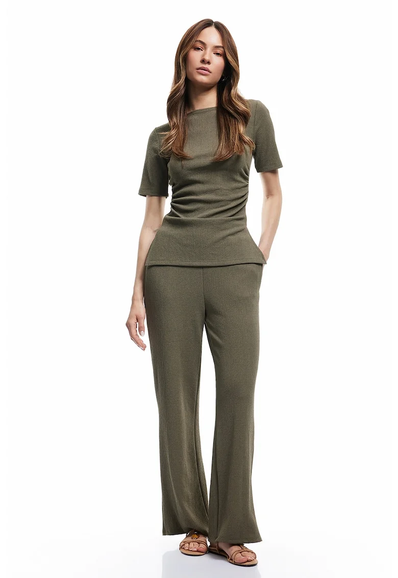 Pantaloni de trening evazati texturati, Kaki