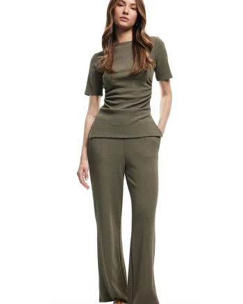 Pantaloni de trening evazati texturati, Kaki
