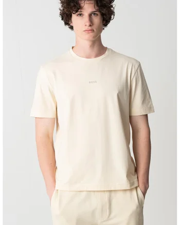 Tricou cu decolteu la baza gatului si logo discret, Galben pal