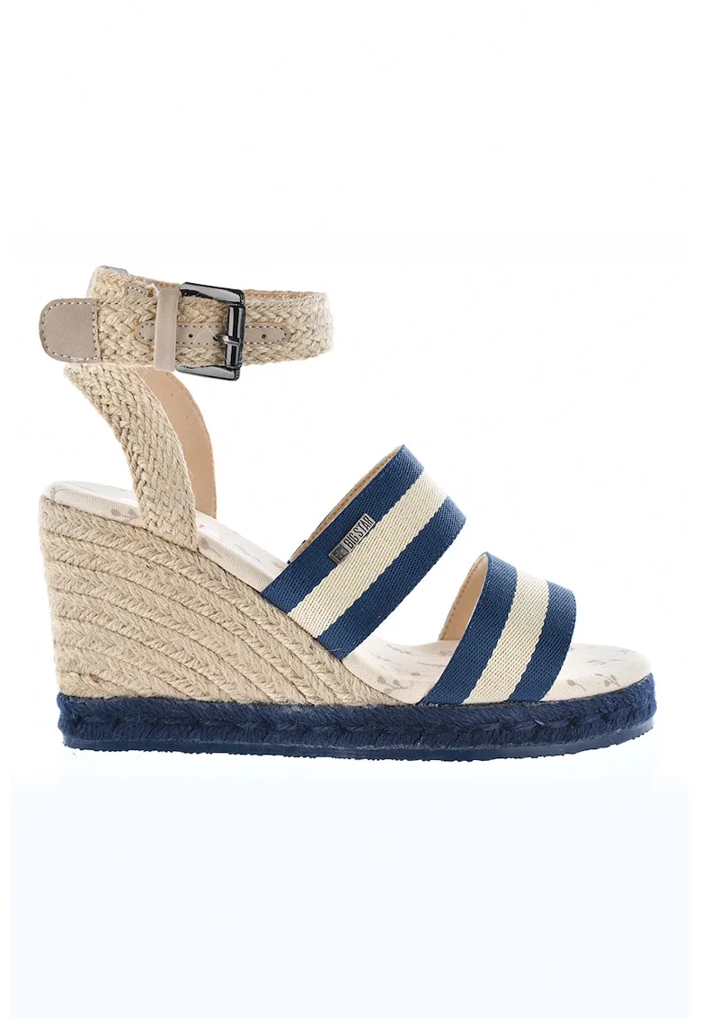 Sandale-espadrile din material textil, Bej/Bleumarin
