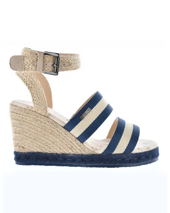 Sandale-espadrile din material textil, Bej/Bleumarin