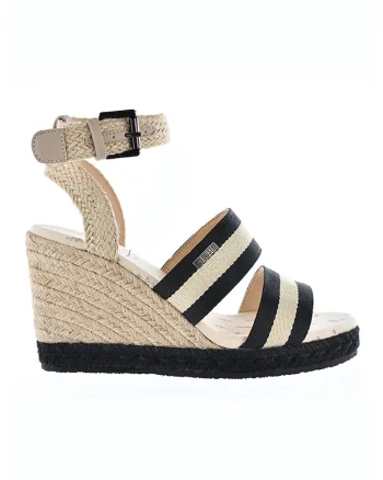 Sandale wedge cu iuta impletita, Negru/Crem