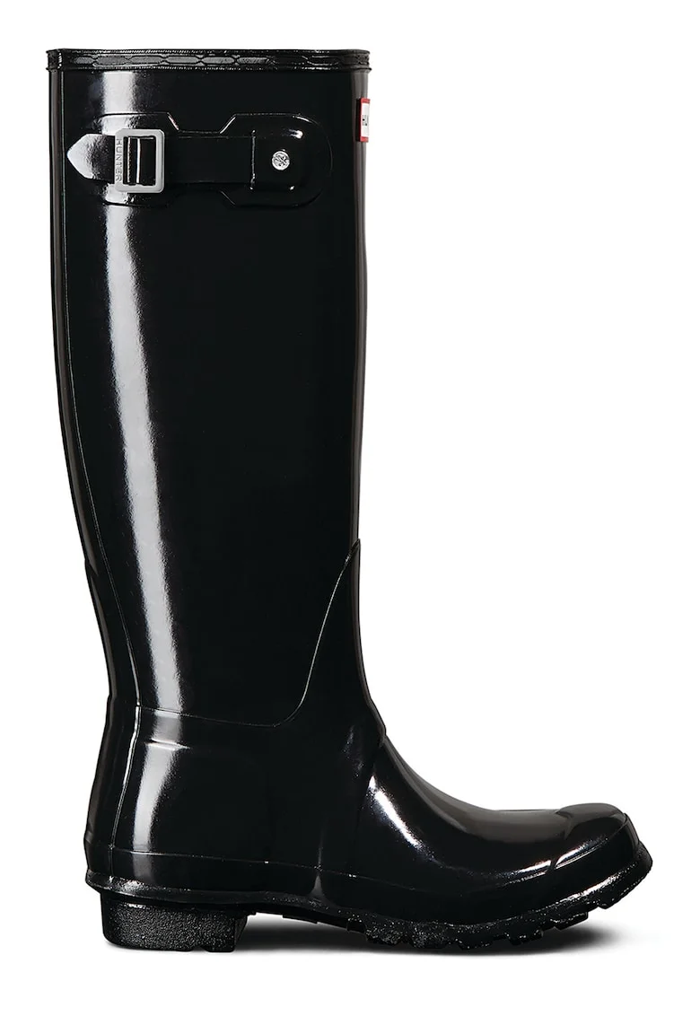 Cizme impermeabile de ploaie cu aspect lacuit, Negru