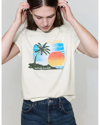 Tricou lejer cu imprimeu grafic, Alb fildes