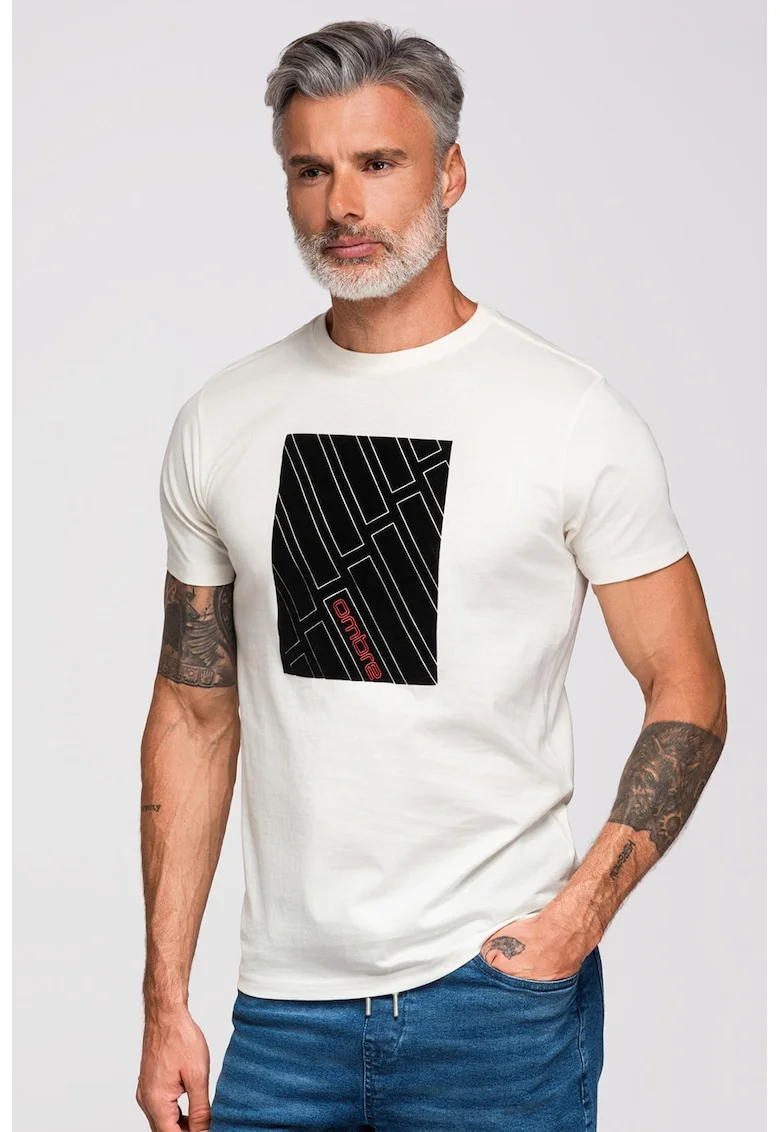 Tricou regular-fit cu imprimeu pe partea din fata, Negru/Alb murdar