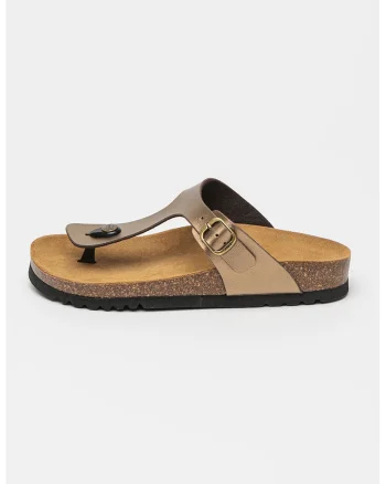 Papuci de piele ecologica cu catarama Nicole, Bronz
