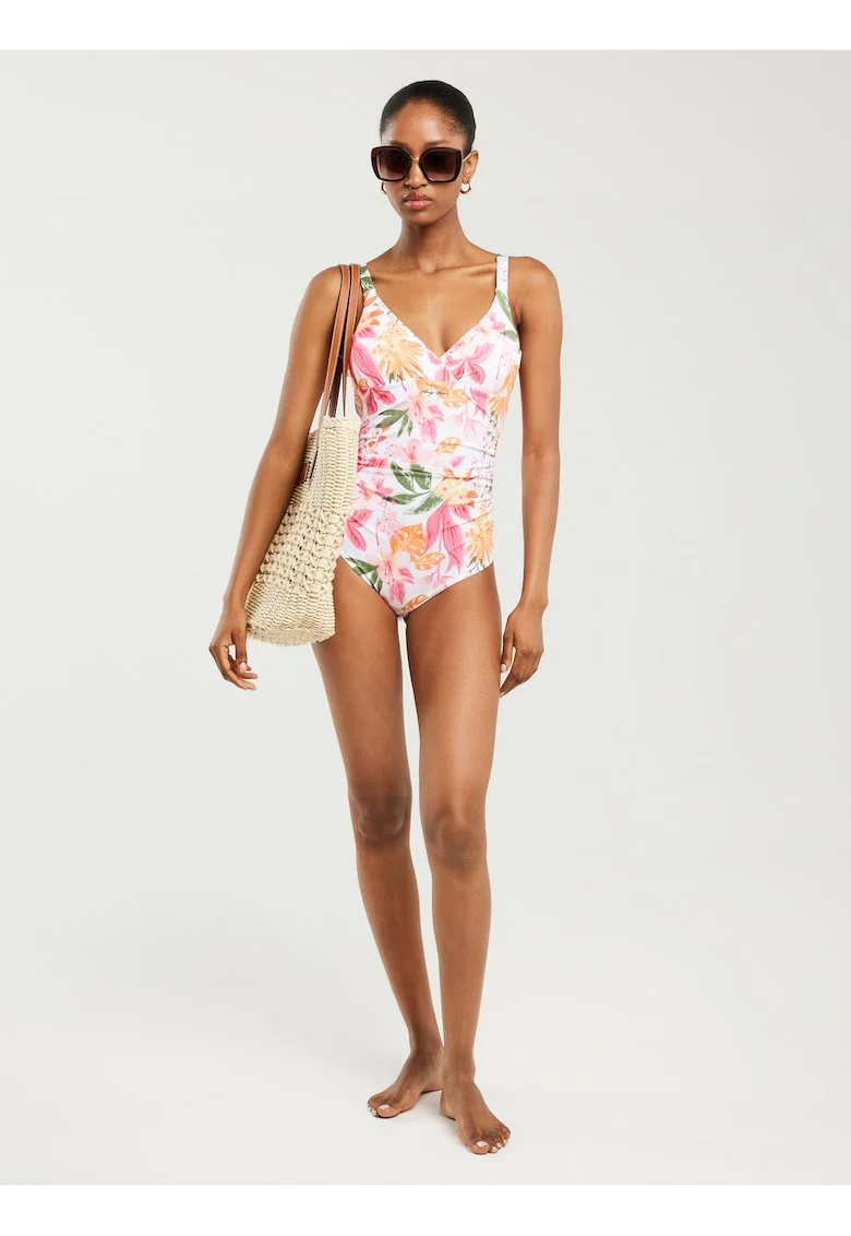 Costum de baie intreg cu imprimeu floral si decolteu in V Sallsa