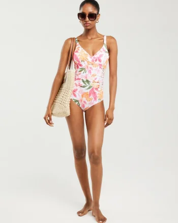 Costum de baie intreg cu imprimeu floral si decolteu in V Sallsa