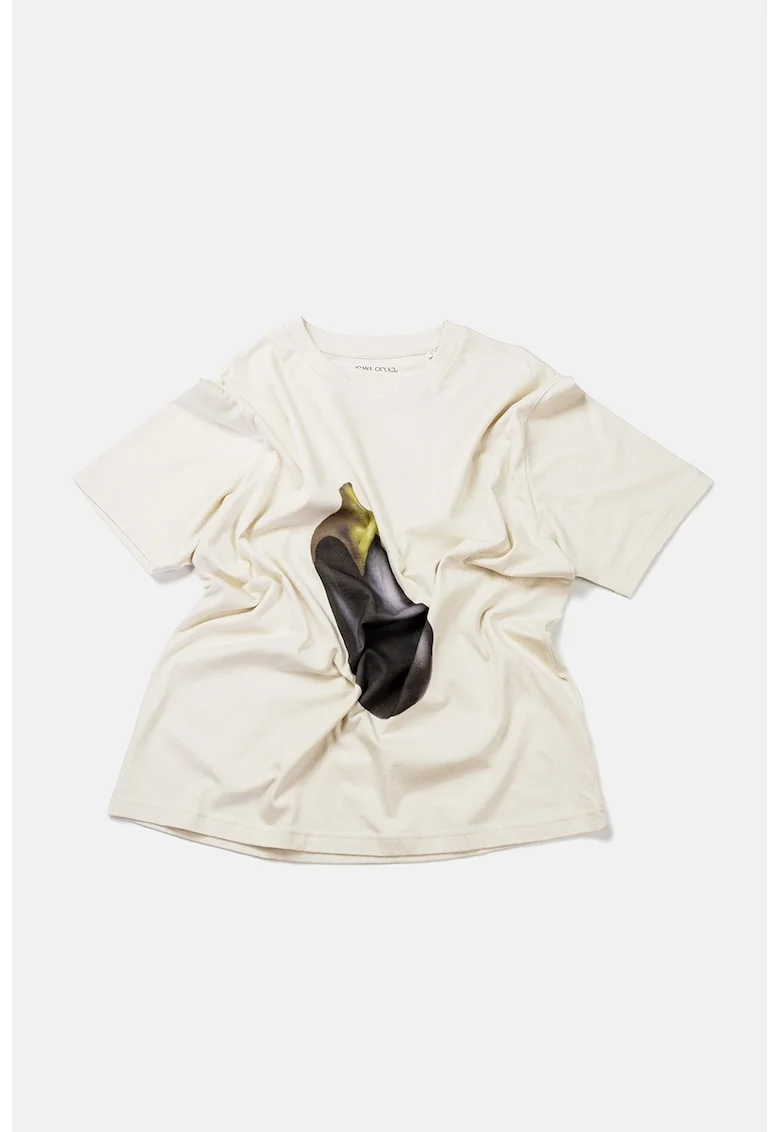 Tricou lejer de bumbac organic cu imprimeu vanata, Violet aubergine/Crem