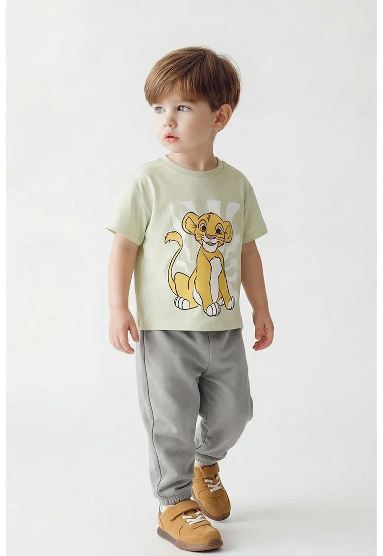 Tricou cu decolteu la baza gatului si imprimeu desene animate, Verde deschis