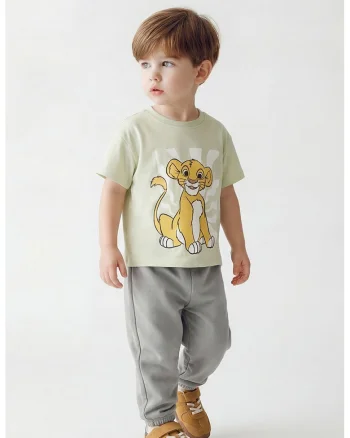 Tricou cu decolteu la baza gatului si imprimeu desene animate, Verde deschis