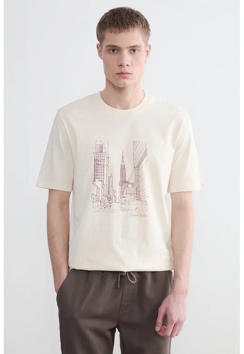 Tricou regular-fit din bumbac cu imprimeu grafic, Bej deschis