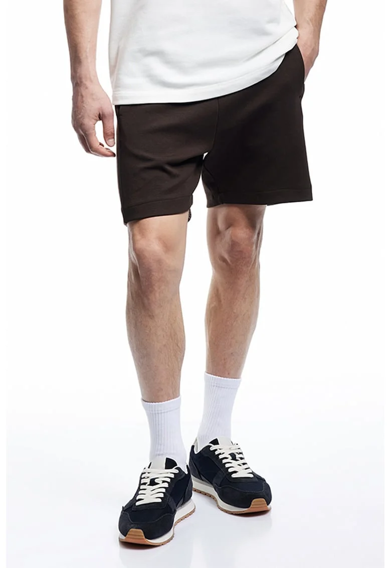 Pantaloni scurti din amestec de bumbac cu snur, Maro inchis