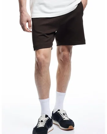 Pantaloni scurti din amestec de bumbac cu snur, Maro inchis