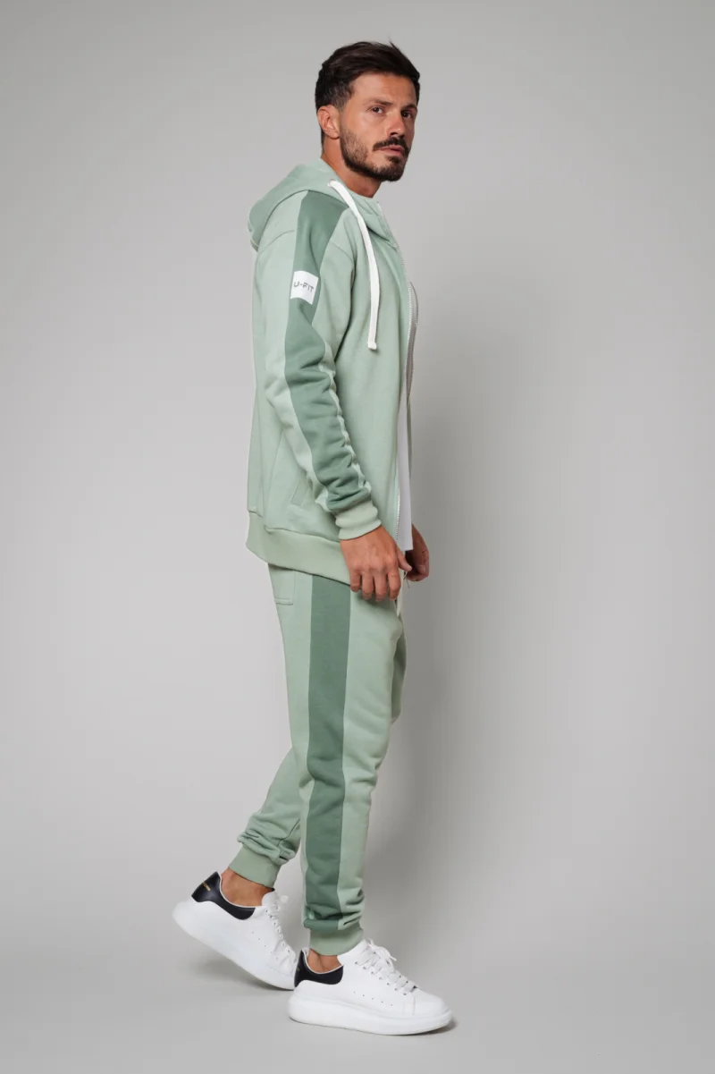 Set Rock Duo hanorac cu fermoar si pantalon conic Light Olive