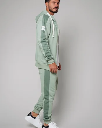 Set Rock Duo hanorac cu fermoar si pantalon conic Light Olive