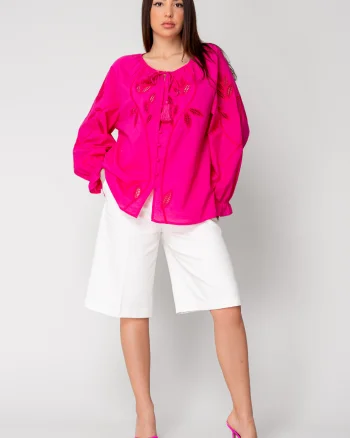 Camasa maneca lunga cu broderie Fuchsia