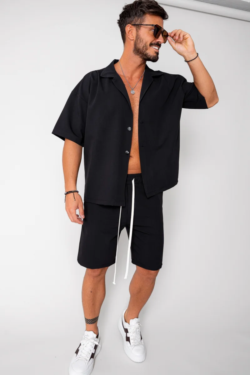 Set camasa maneca scurta Oversized si pantalon scurt Black