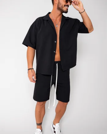 Set camasa maneca scurta Oversized si pantalon scurt Black