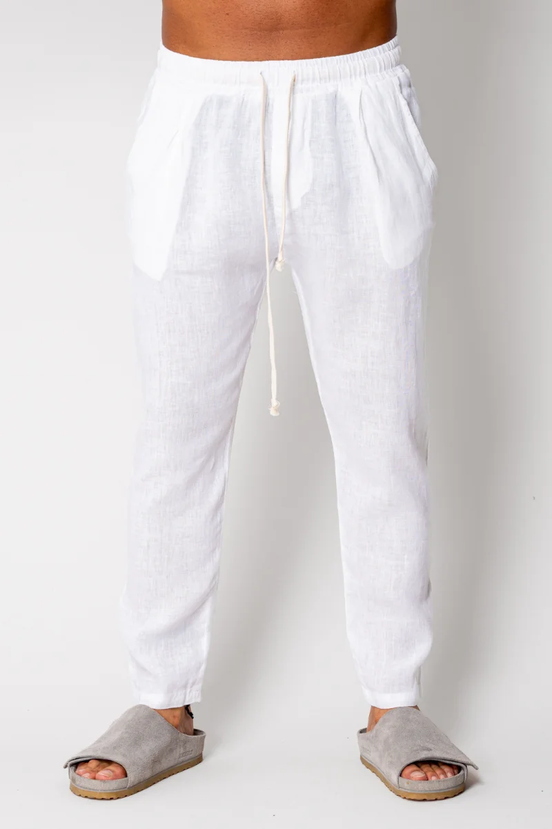 Pantaloni lung din 100% IN cu snur White I