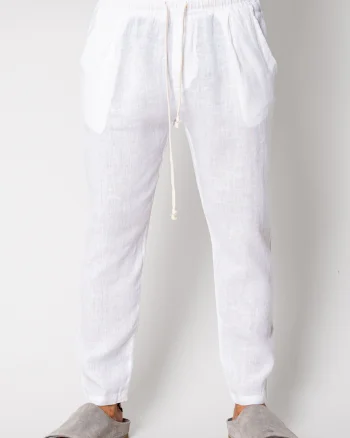 Pantaloni lung din 100% IN cu snur White I