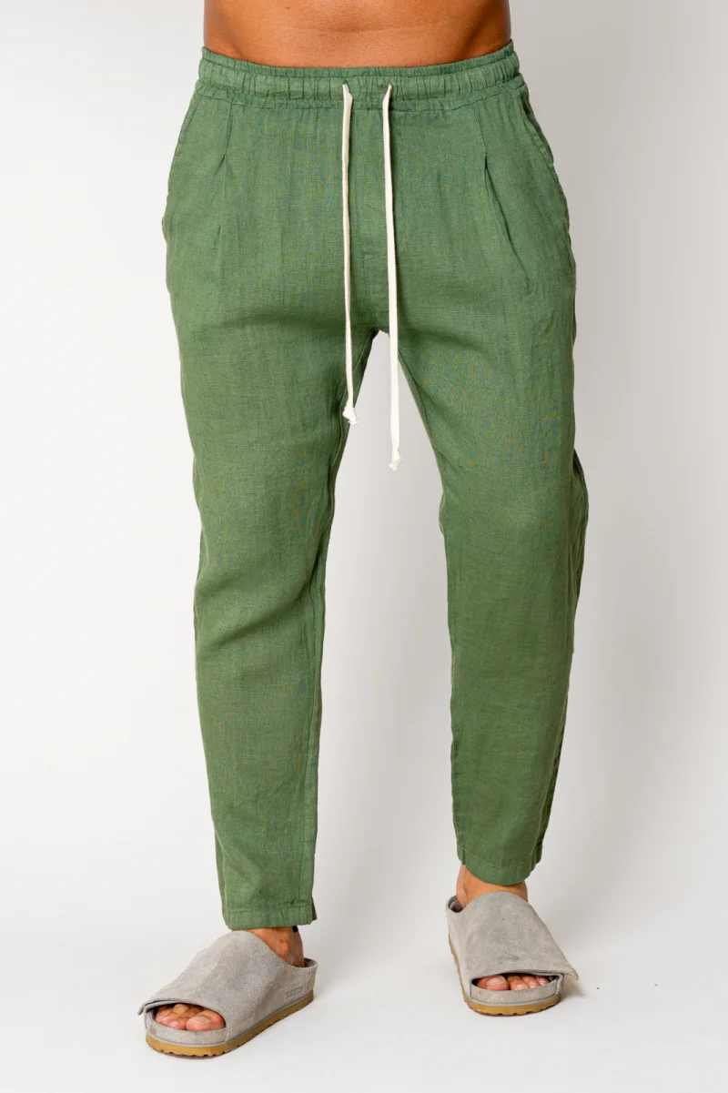 Pantaloni lung din 100% IN cu snur Green