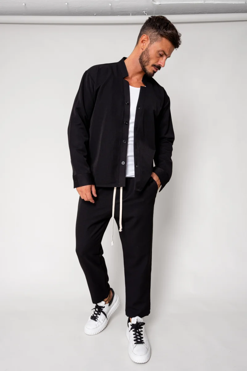 Set Como Camasa V-cut si pantaloni lungi Black