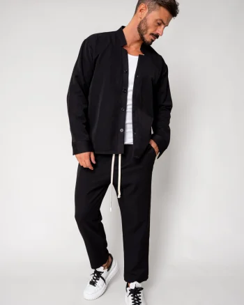 Set Como Camasa V-cut si pantaloni lungi Black