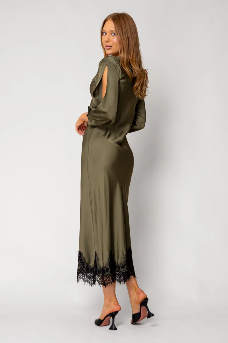 Rochie lunga cu dantela Kaki