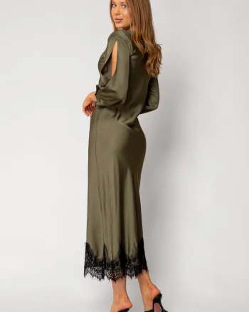 Rochie lunga cu dantela Kaki