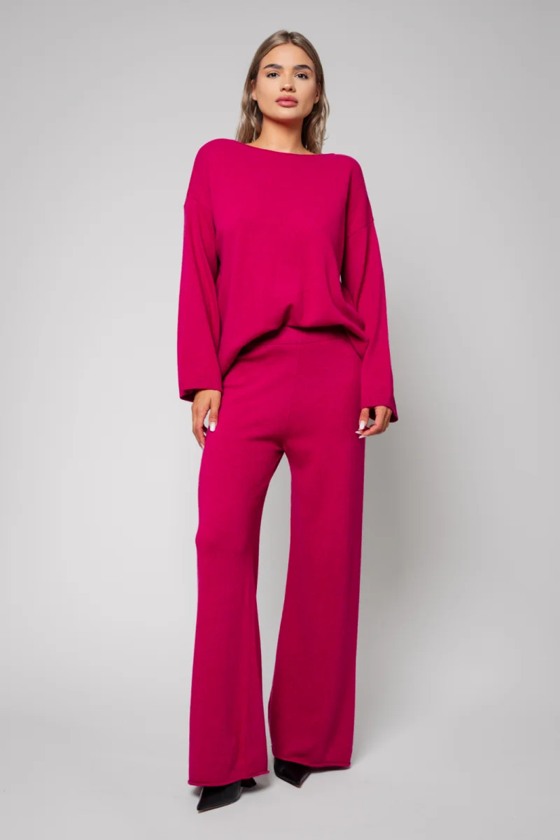 Set Lorelle mix lana si casmir pulover si pantalon lung Magenta I