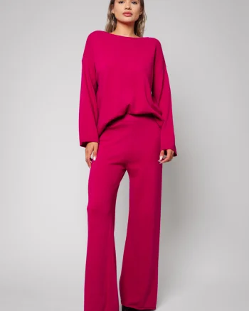 Set Lorelle mix lana si casmir pulover si pantalon lung Magenta I