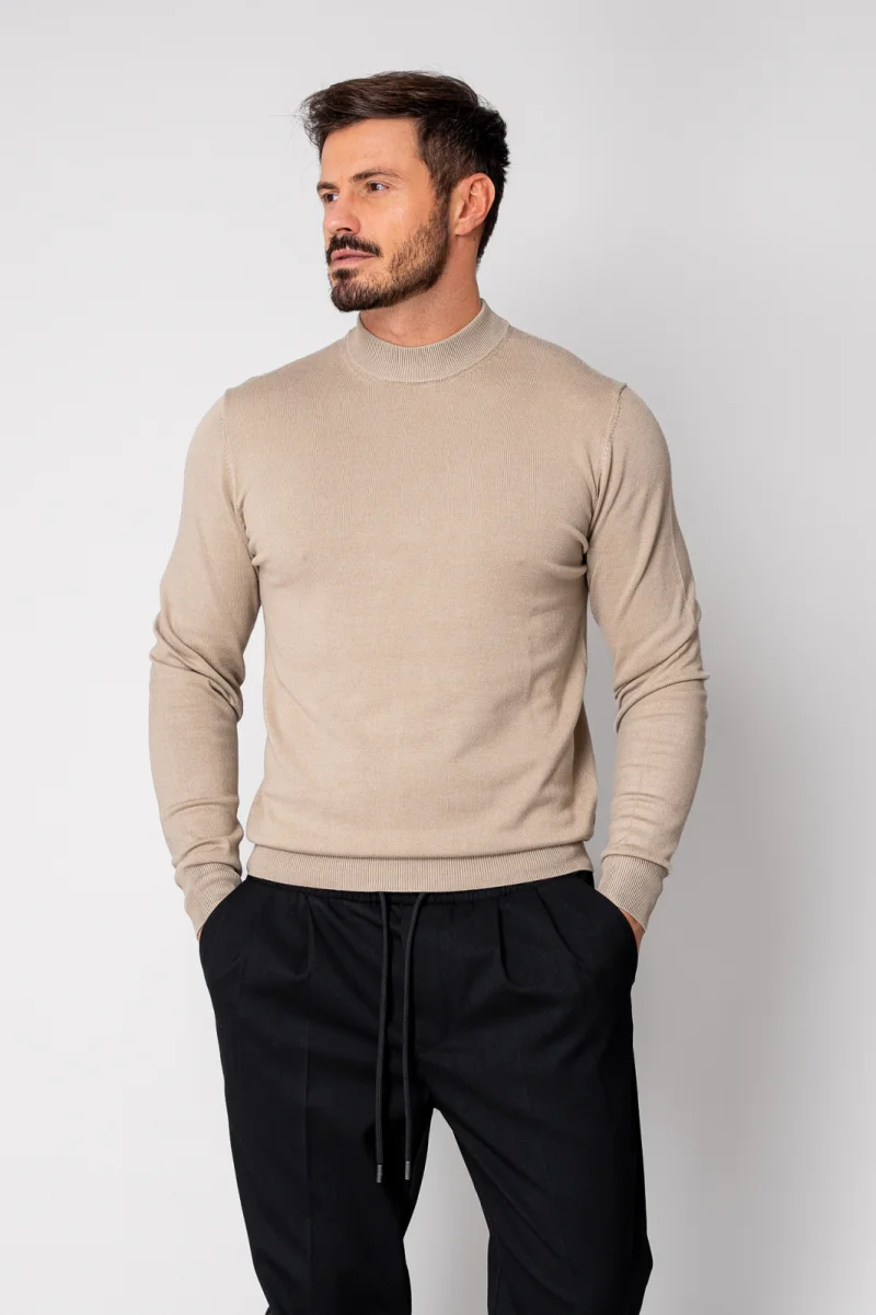 Pulover cu guler barbati Beige