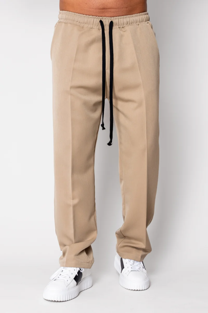 Pantalon lung cu snur negru Beige