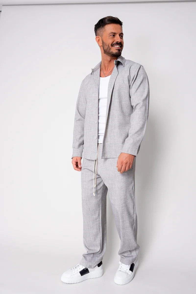 Set camasa cu nasturi si pantalon lung Light Grey