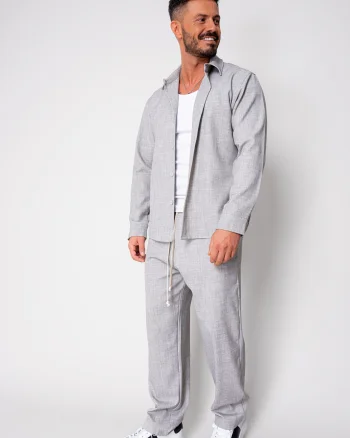 Set camasa cu nasturi si pantalon lung Light Grey