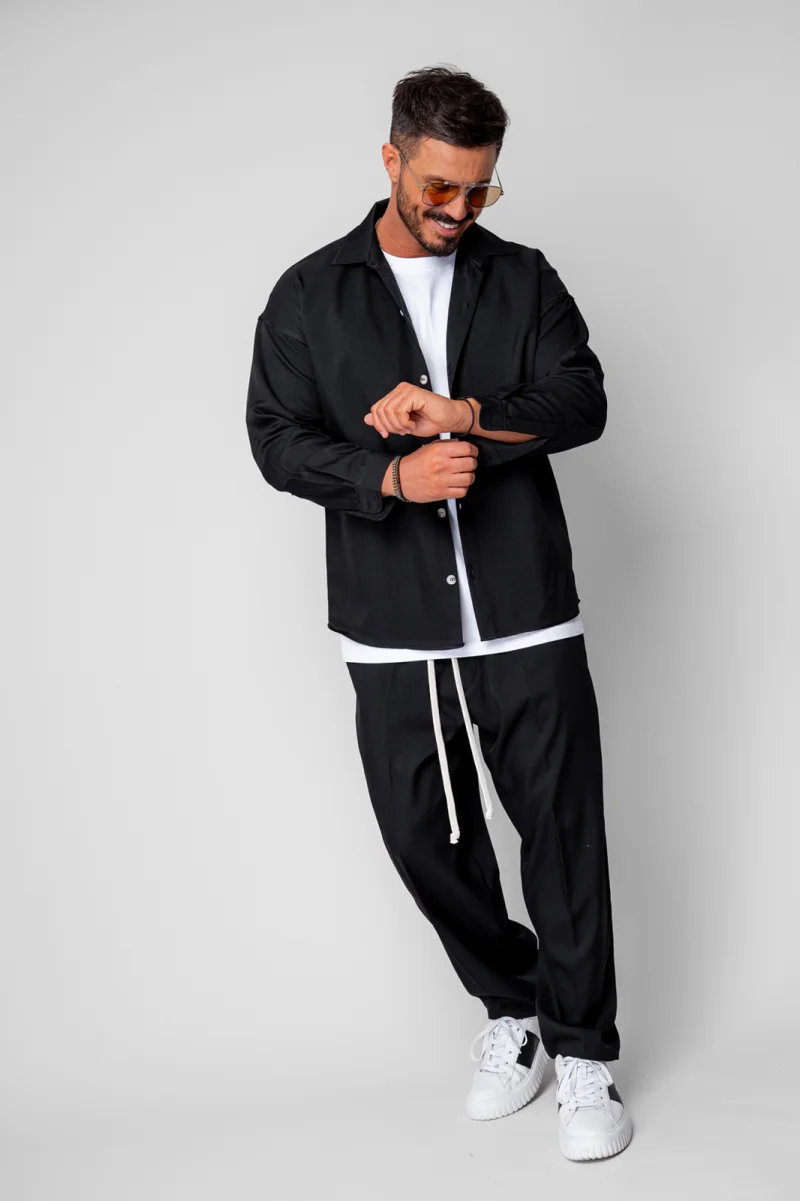 Set Camasa si pantalon lung cu snur Black