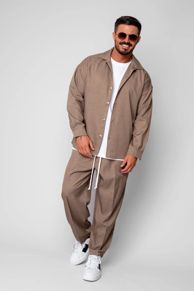 Set Camasa si pantalon lung cu snur Beige