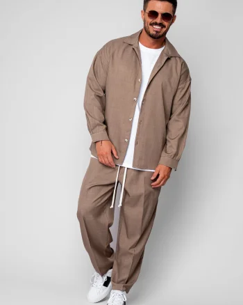 Set Camasa si pantalon lung cu snur Beige
