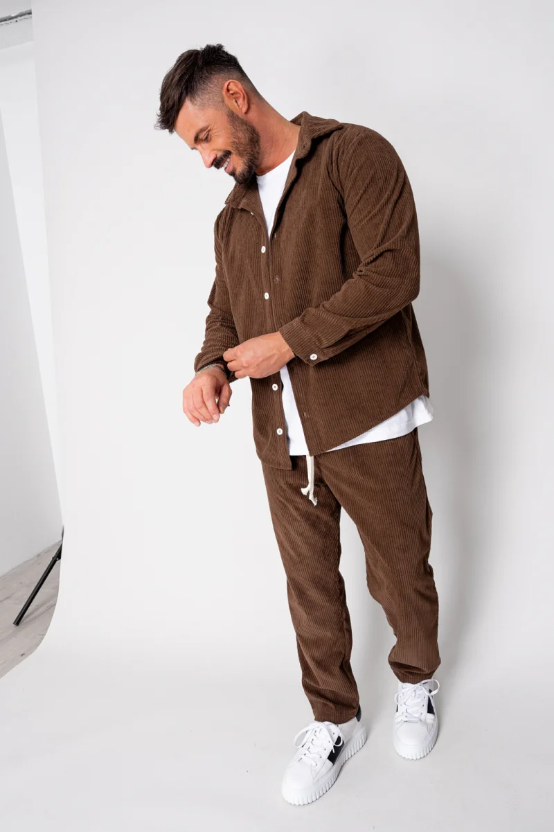 Set Camasa si Pantalon Lung drept din reiat Brown