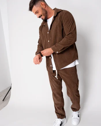 Set Camasa si Pantalon Lung drept din reiat Brown