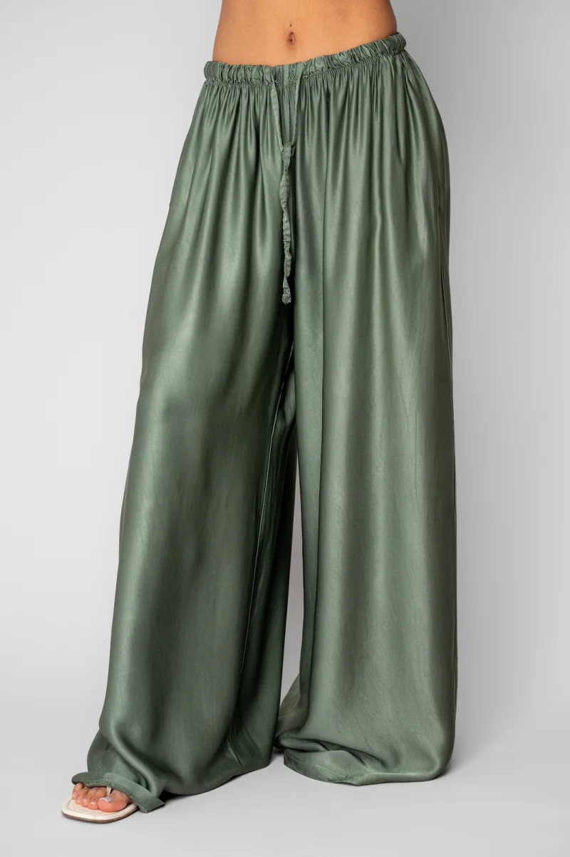 Pantalon lung din mix de matase Light Olive