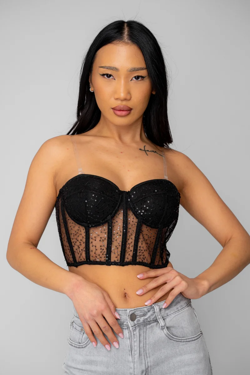 Top stil corset cu paiete Black